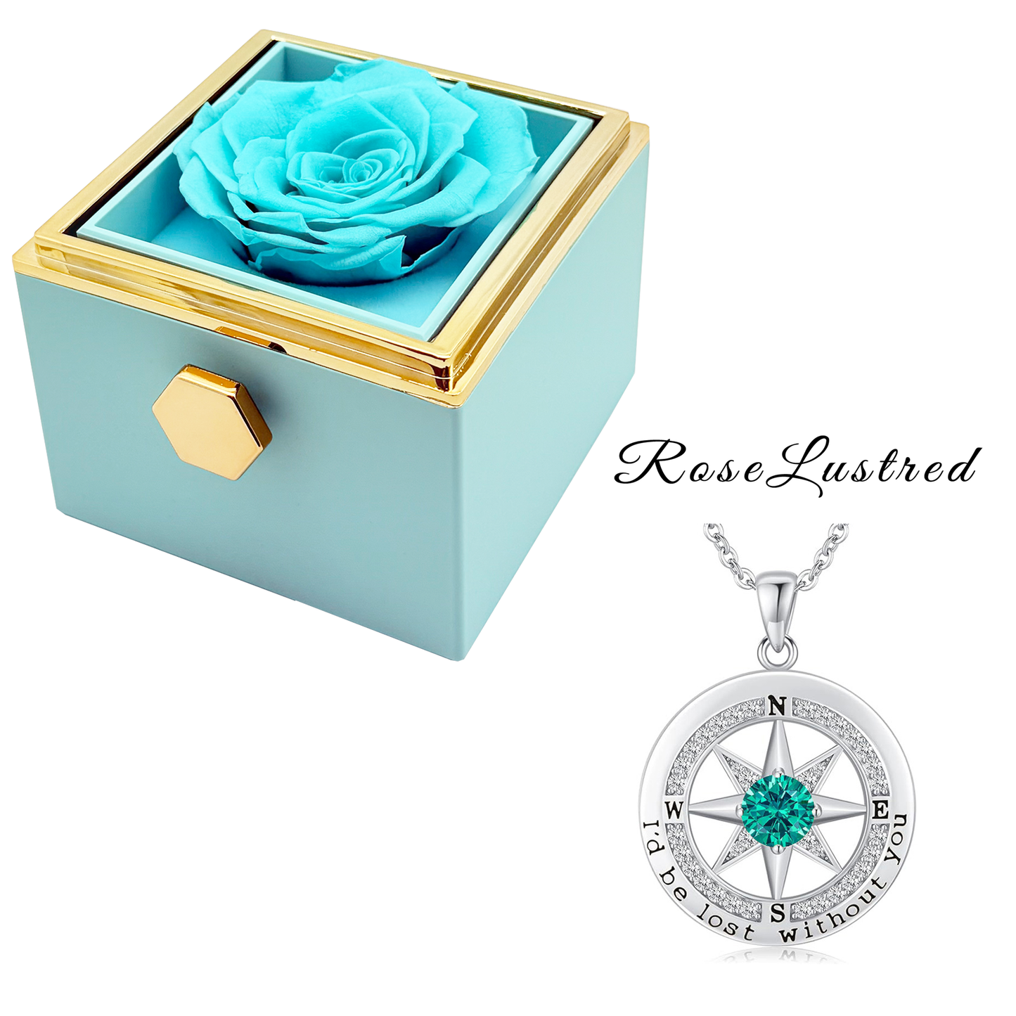 Eternal Rose - Eternal Rotating Flower Box with Birthday month Compass Necklace · Romantic Gift Box