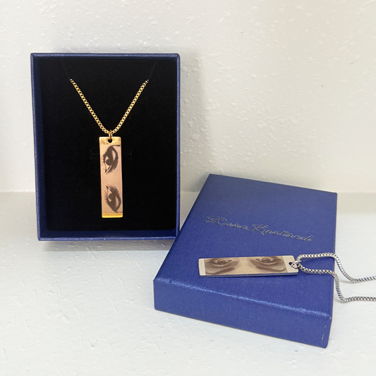 Custom Engraved Image Necklace – Personalized Photo Bar Pendant