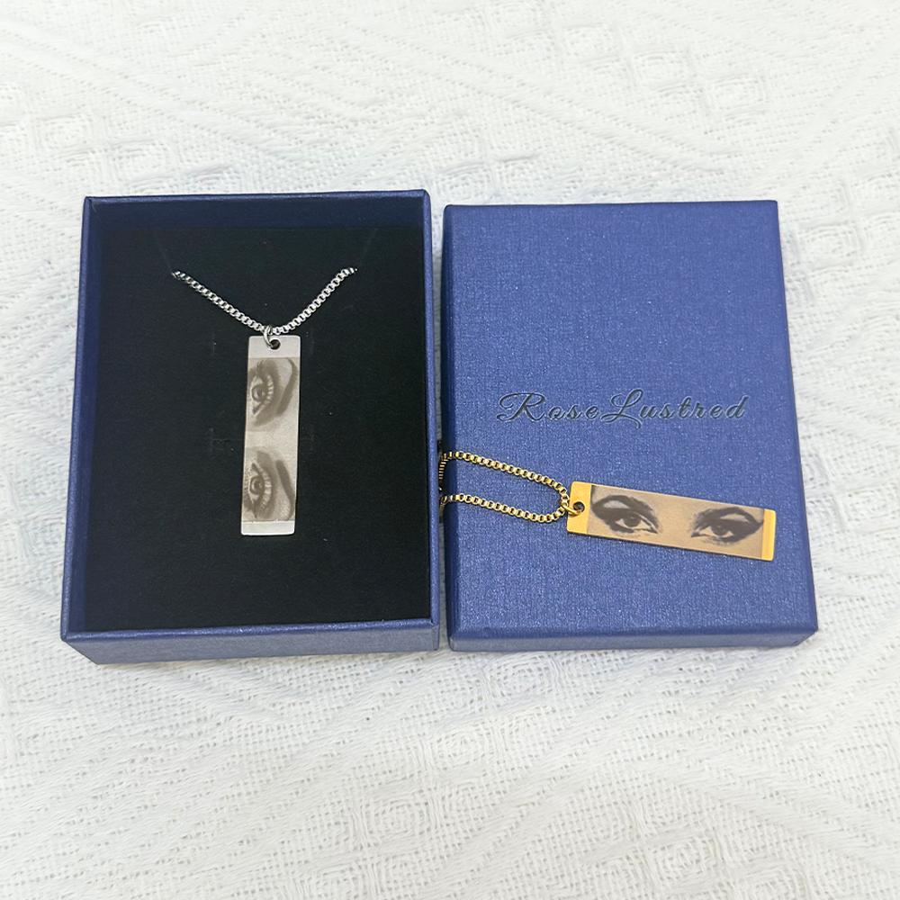 Custom Engraved Image Necklace – Personalized Photo Bar Pendant