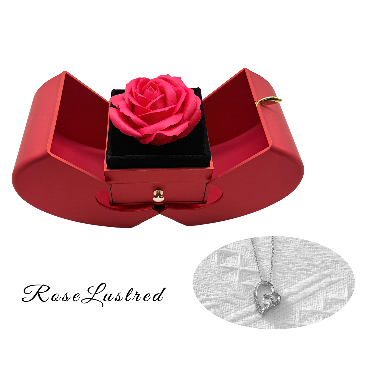 Soap Flower Apple Jewelry Box with heart love Necklace · Romantic Gift Box