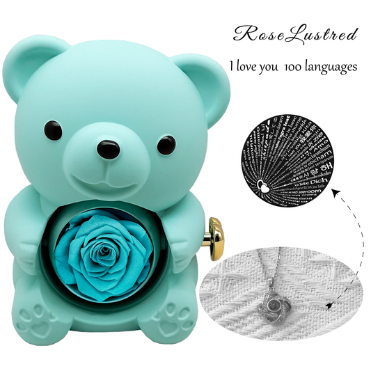 Eternal Rose Bear with Love you in 100 languages Necklace · Romantic Gift Box