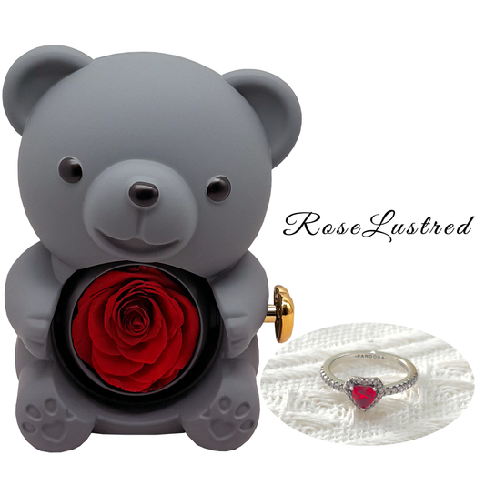 Eternal Rose Bear with heart love diamond Ring · Romantic Gift Box