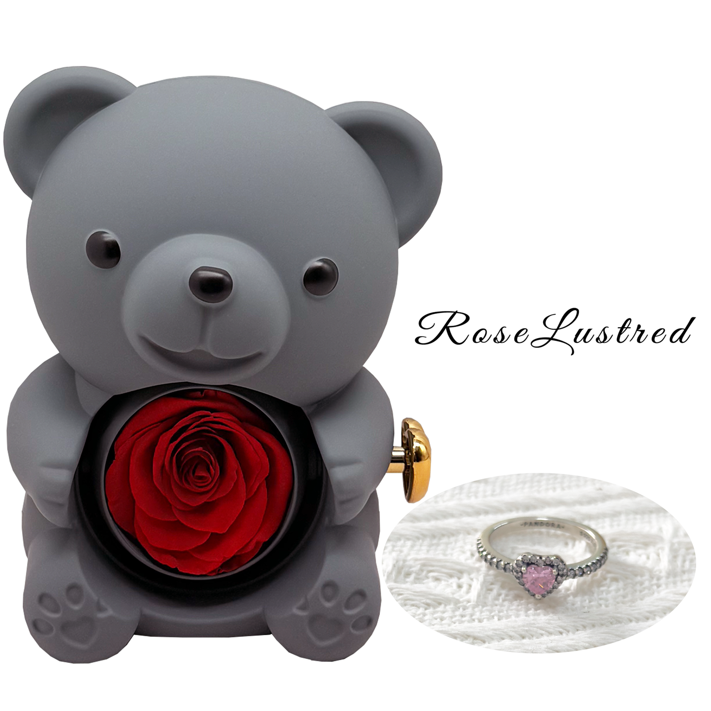 Eternal Rose Bear with heart love diamond Ring · Romantic Gift Box