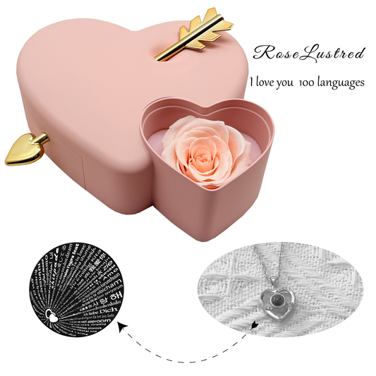Eternal Heart Love Jewelry Box with Love you in 100 languages Necklace · Romantic Gift Box