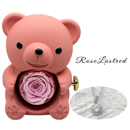 Eternal Rose Bear with Round diamond Necklace · Romantic Gift Box