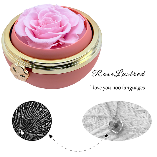 Eternal Round Rose Box with Love you in 100 languages Necklace · Romantic Gift Box