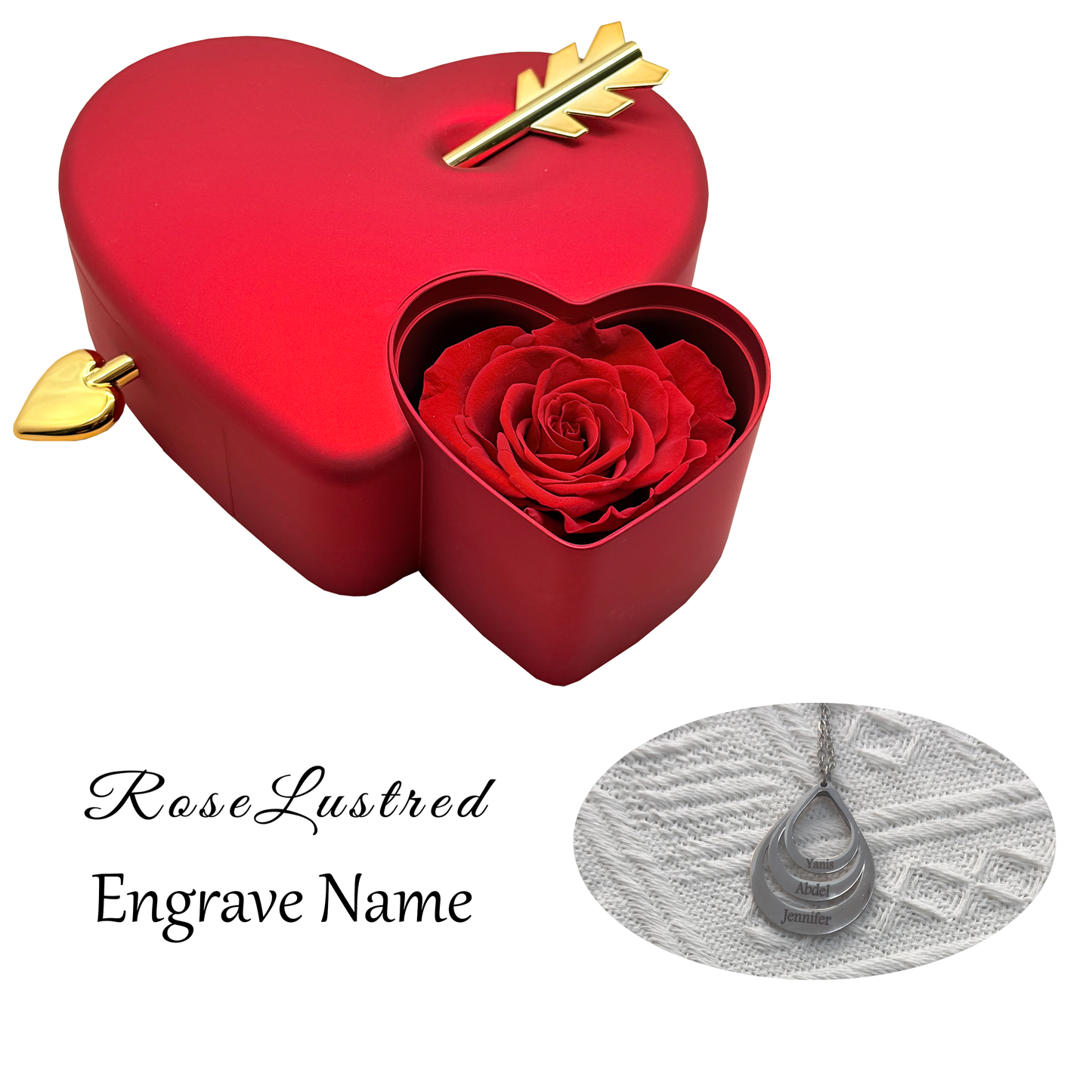 Eternal Heart Love Jewelry Box with Custom Engraved Necklace · Romantic Gift Box