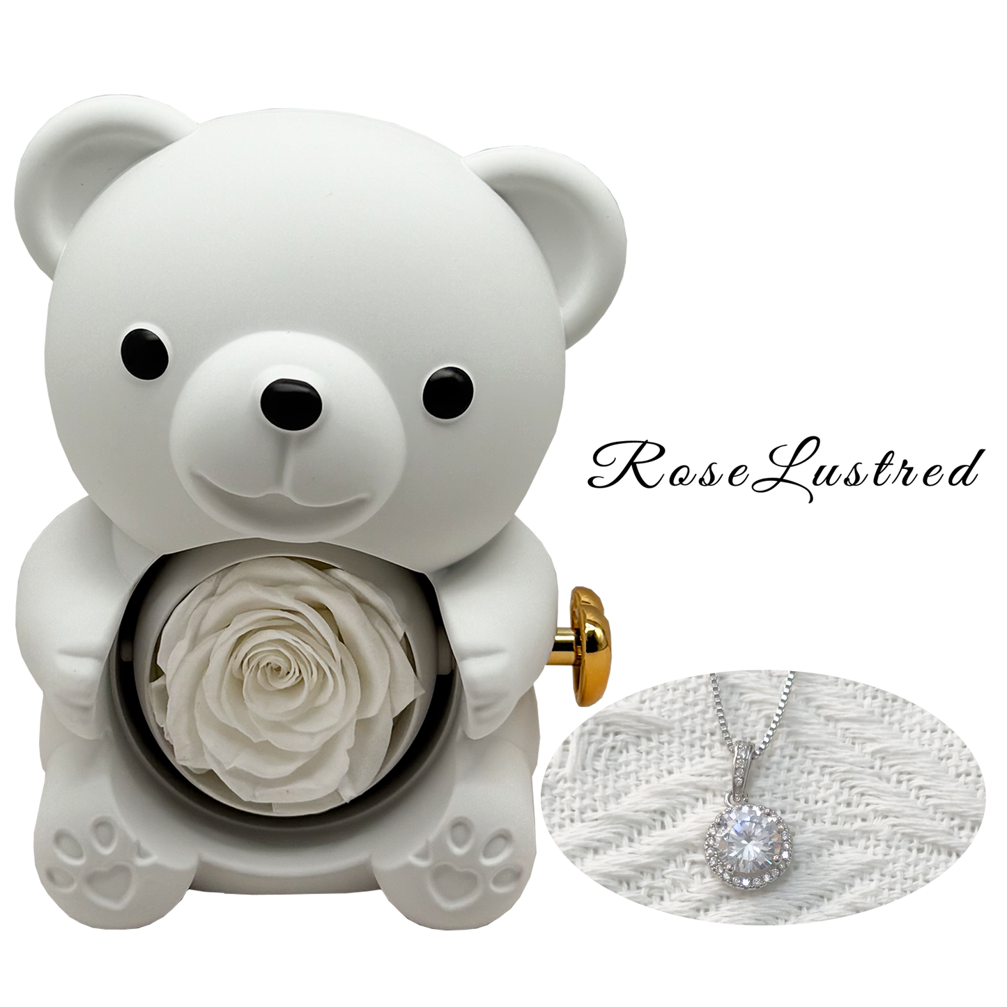 Eternal Rose Bear with Round diamond Necklace · Romantic Gift Box