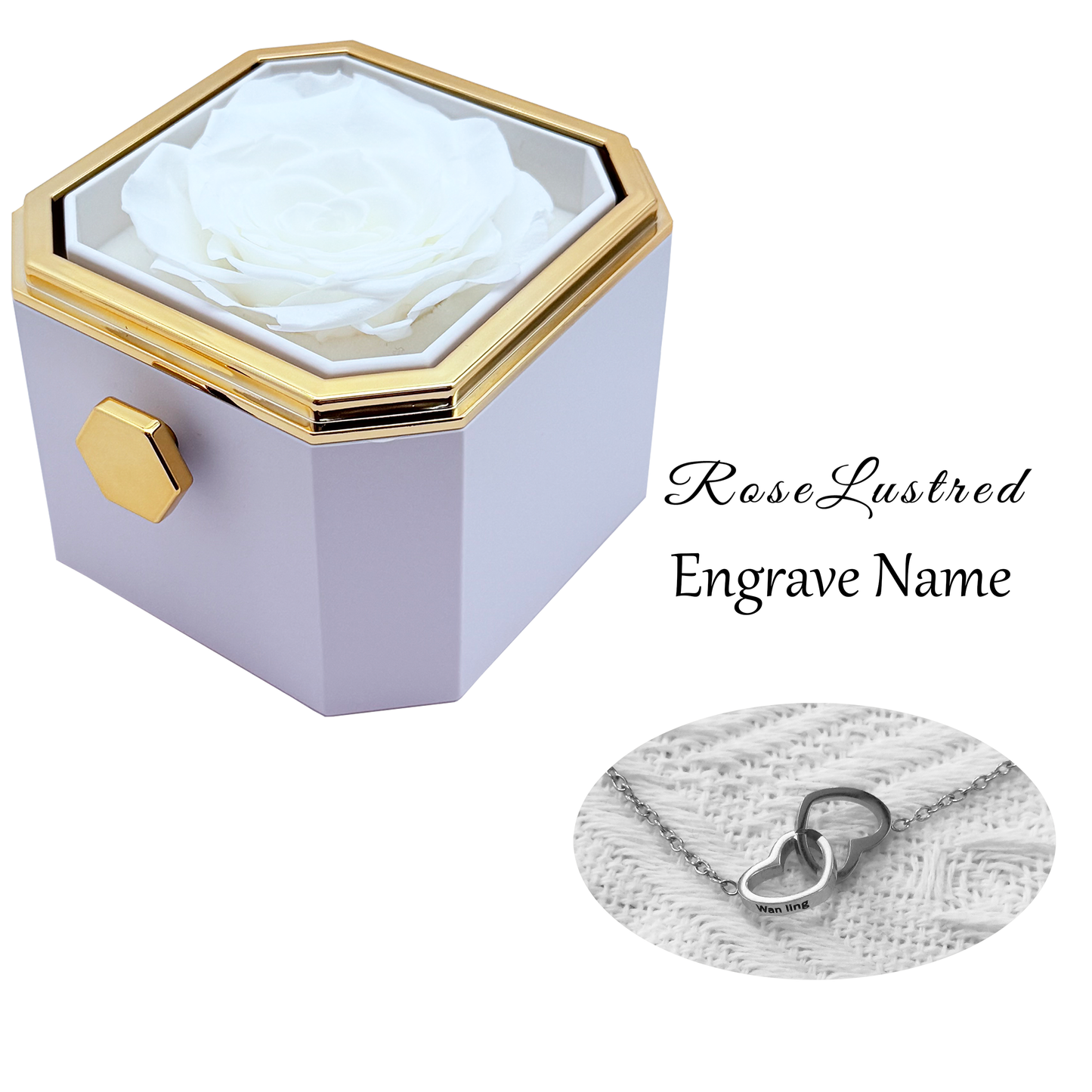 Eternal Flower Octagonal Flower Box with Custom Engraved Necklace· Romantic Gift Box