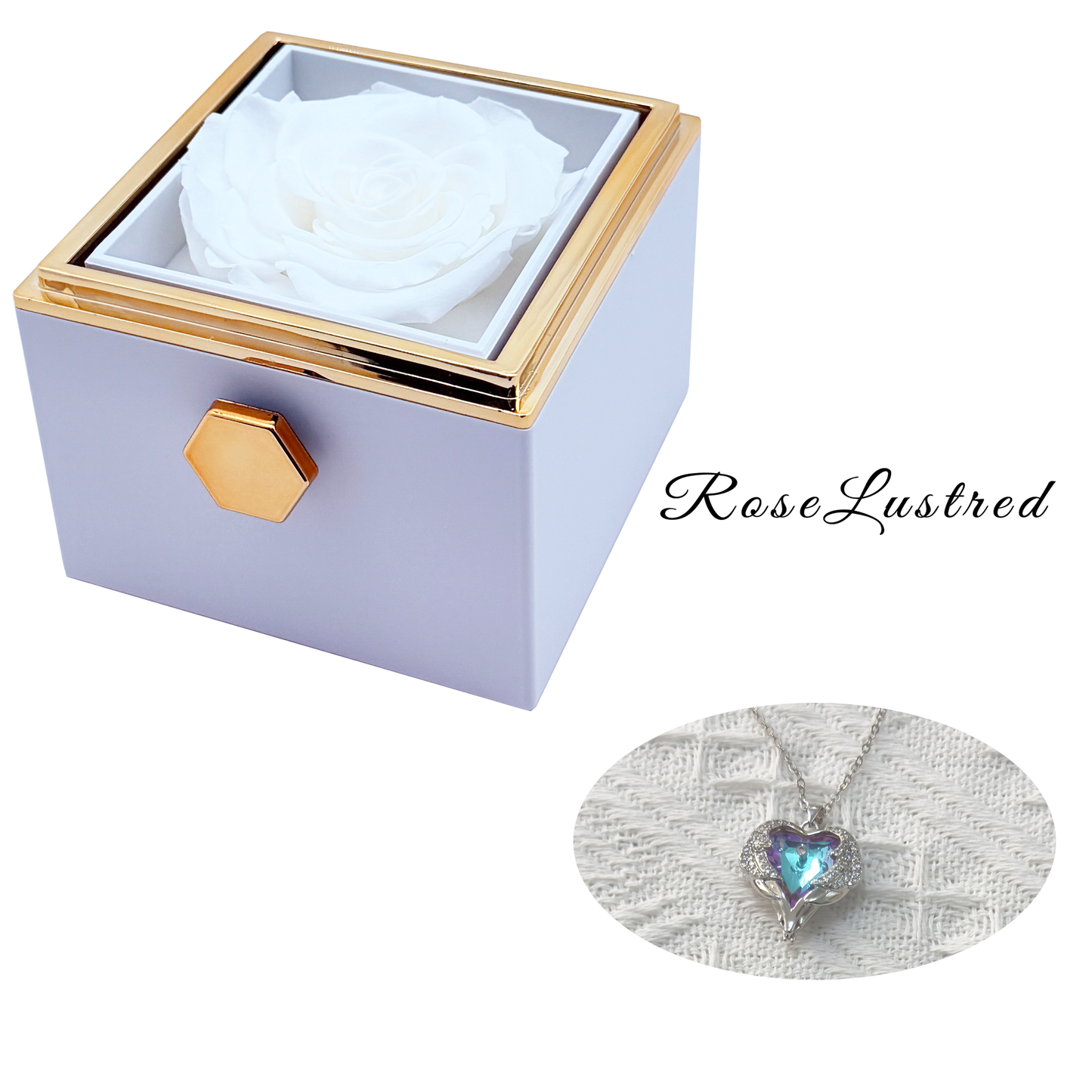 Eternal Rose - Eternal Rotating Flower Box with Colored diamond Necklace · Romantic Gift Box