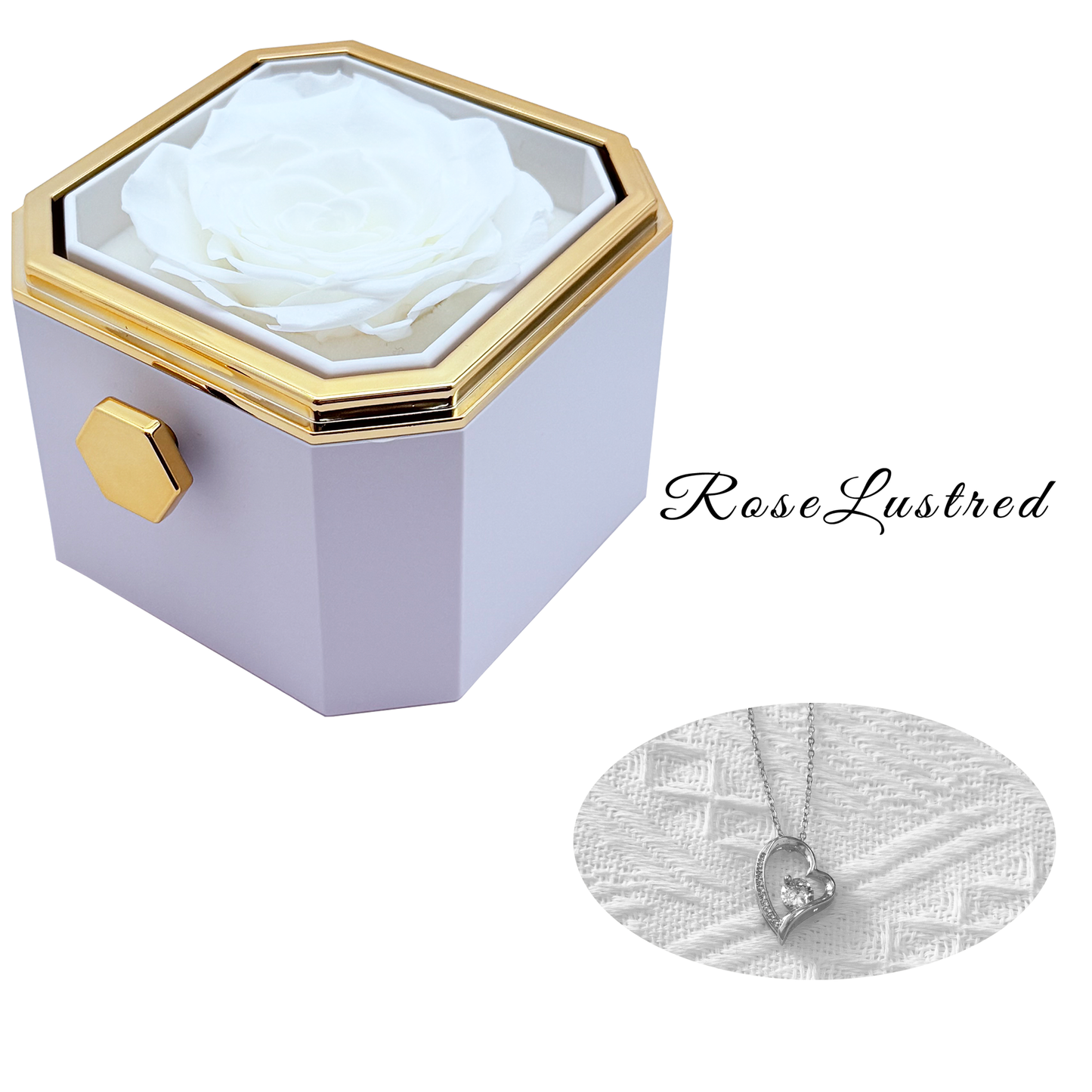 Eternal Flower Octagonal Flower Box with Heart love Necklace· Romantic Gift Box