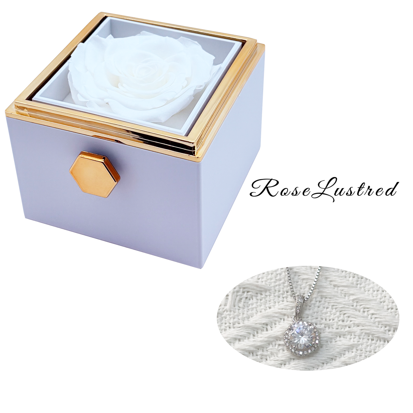 Eternal Rose - Eternal Rotating Flower Box with Round diamond Necklace · Romantic Gift Box