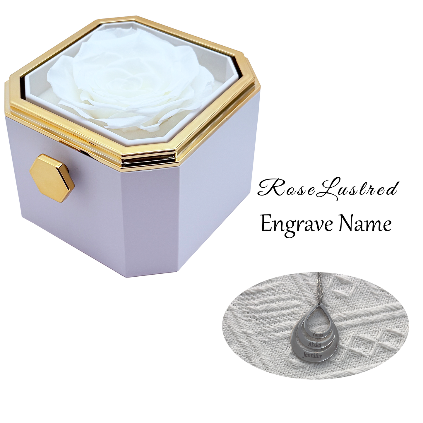 Eternal Flower Octagonal Flower Box with Custom Engraved Necklace· Romantic Gift Box