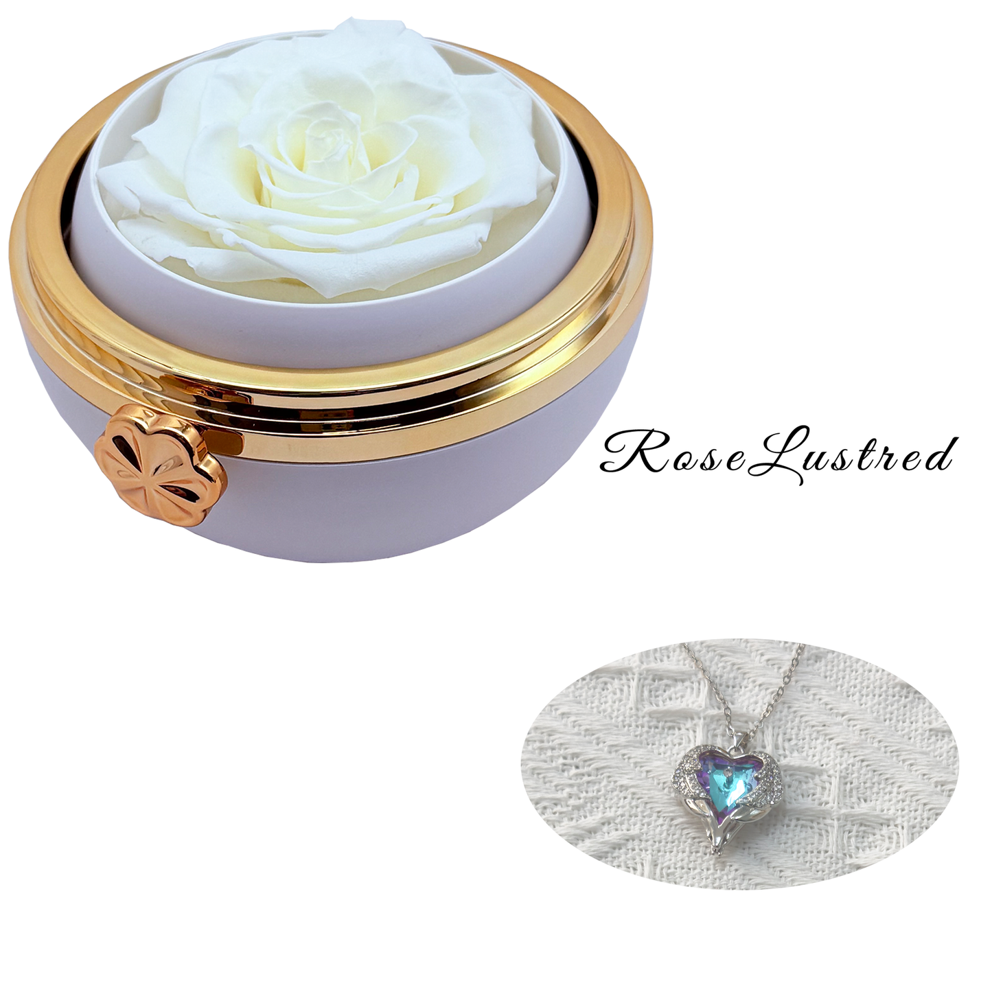 Eternal Round Rose Box with Colored diamond Necklace · Romantic Gift Box