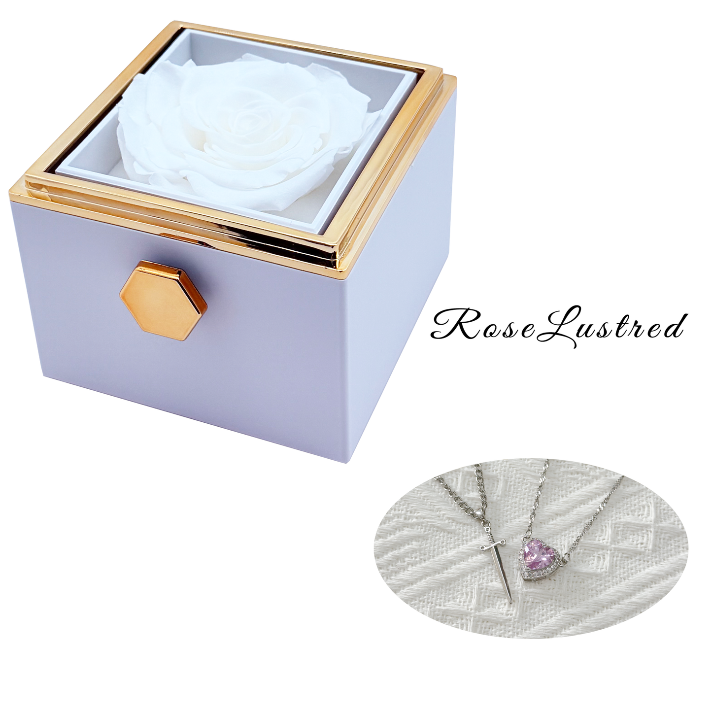 Eternal Rose - Eternal Rotating Flower Box with couple heart love diamond Necklace · Romantic Gift Box