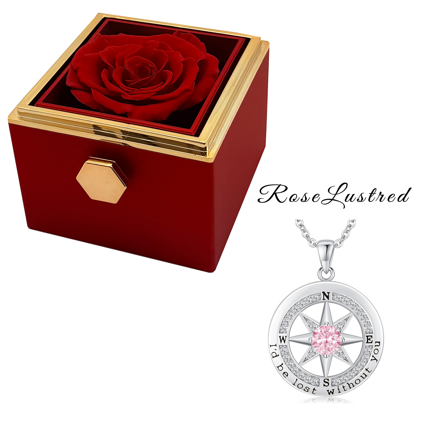 Eternal Rose - Eternal Rotating Flower Box with Birthday month Compass  Necklace · Romantic Gift Box