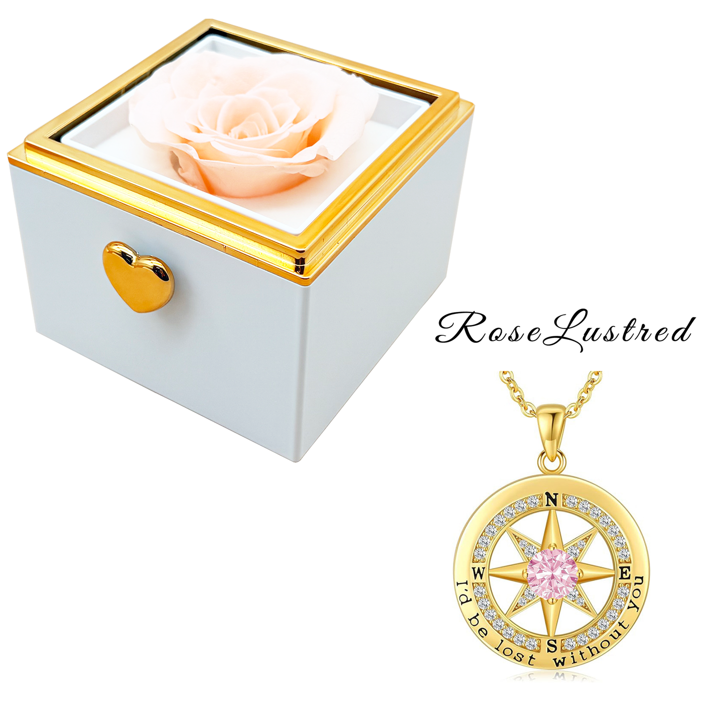 Eternal Rose-Ejection flower box  with Birthday month Compass  Necklace · Romantic Gift Box