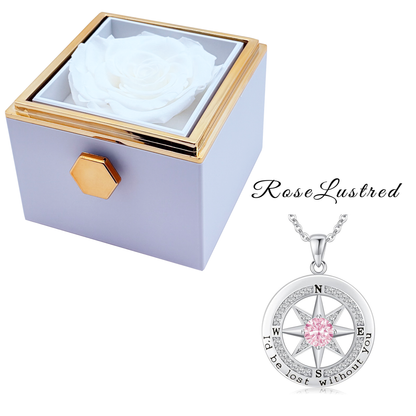 Eternal Rose - Eternal Rotating Flower Box with Birthday month Compass  Necklace · Romantic Gift Box