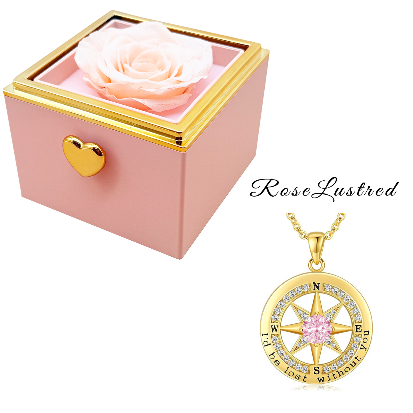 Eternal Rose-Ejection flower box  with Birthday month Compass  Necklace · Romantic Gift Box