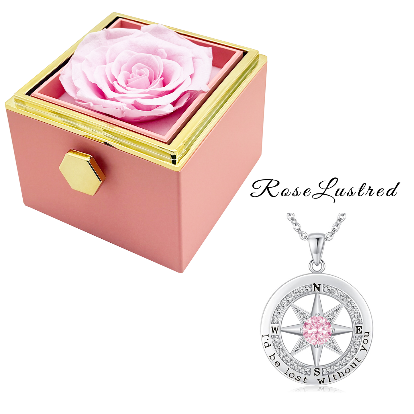 Eternal Rose - Eternal Rotating Flower Box with Birthday month Compass  Necklace · Romantic Gift Box