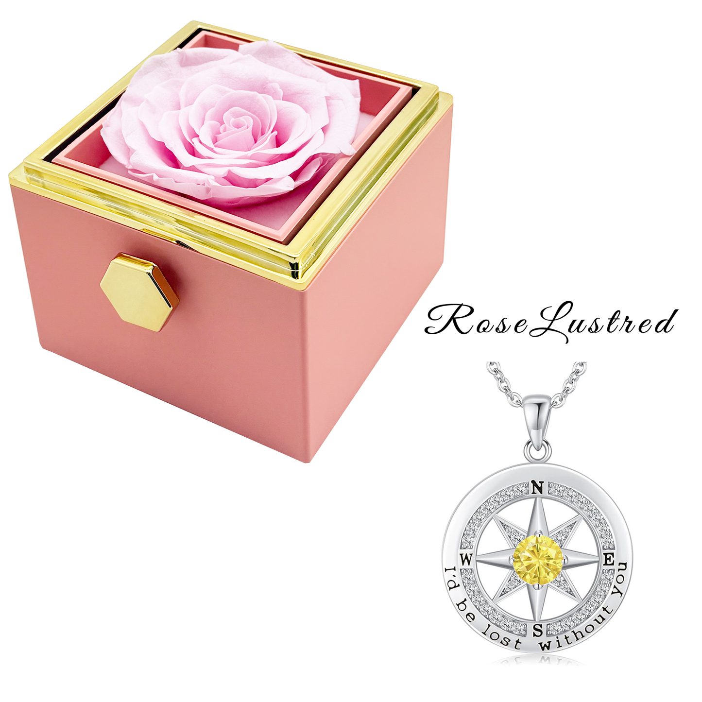 Eternal Rose - Eternal Rotating Flower Box with Birthday month Compass  Necklace · Romantic Gift Box