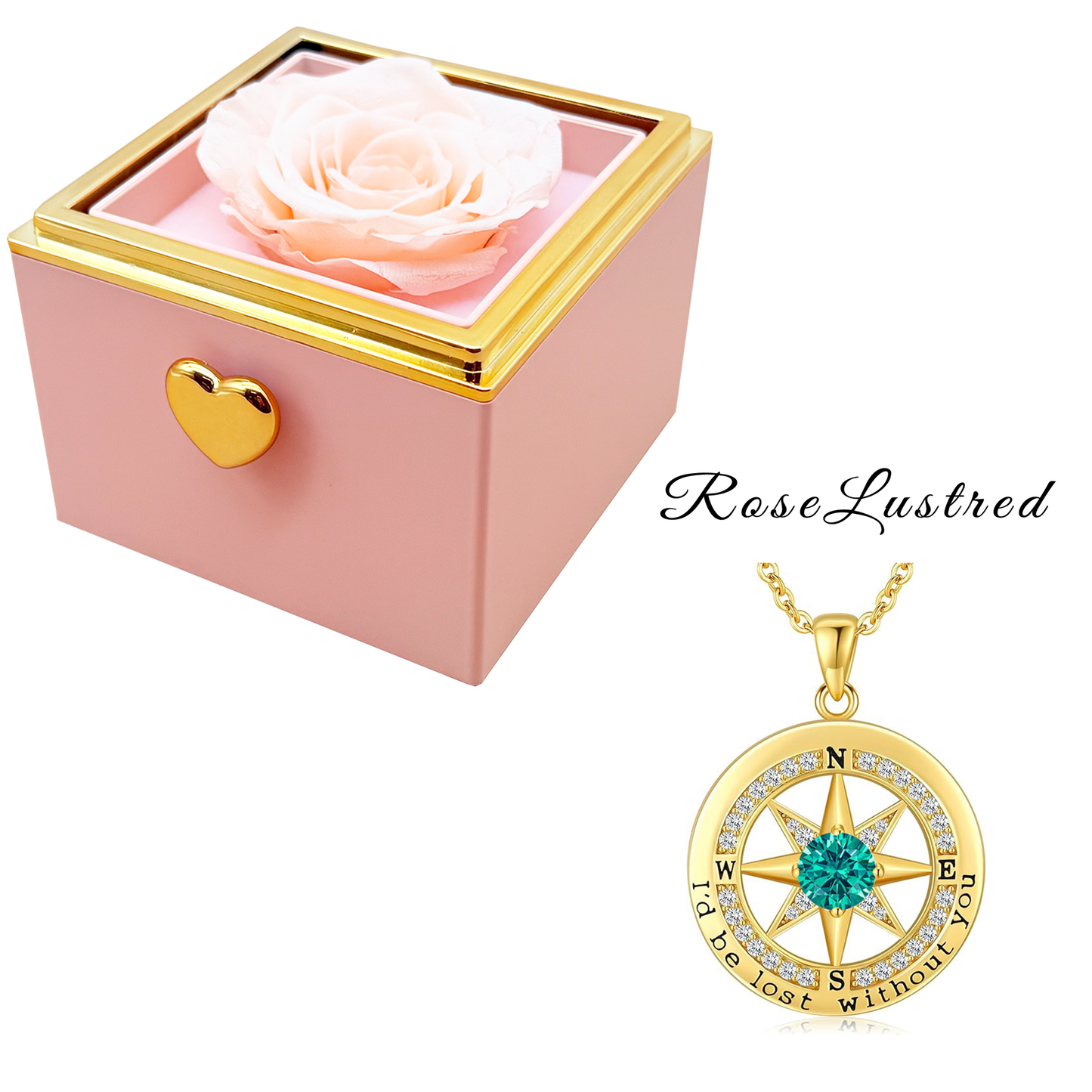 Eternal Rose-Ejection flower box  with Birthday month Compass  Necklace · Romantic Gift Box