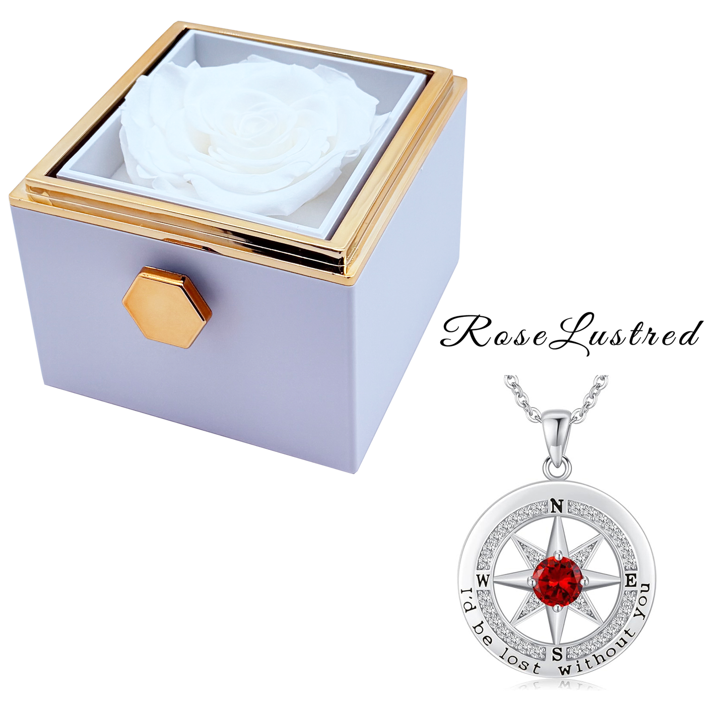 Eternal Rose - Eternal Rotating Flower Box with Birthday month Compass  Necklace · Romantic Gift Box