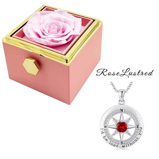 Eternal Rose - Eternal Rotating Flower Box with Birthday month Compass  Necklace · Romantic Gift Box