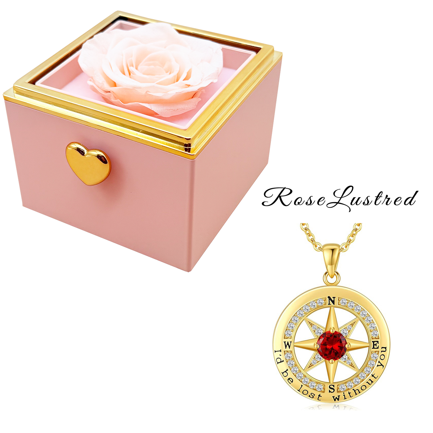 Eternal Rose-Ejection flower box  with Birthday month Compass  Necklace · Romantic Gift Box