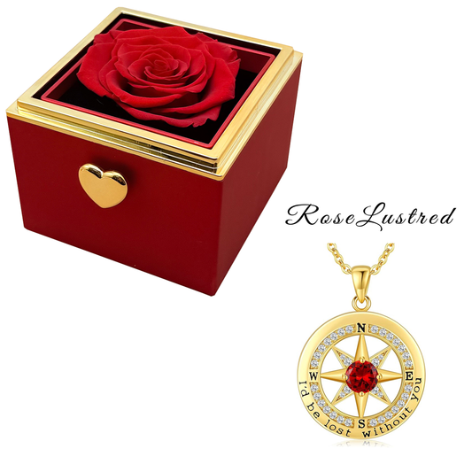 Eternal Rose-Ejection flower box  with Birthday month Compass  Necklace · Romantic Gift Box