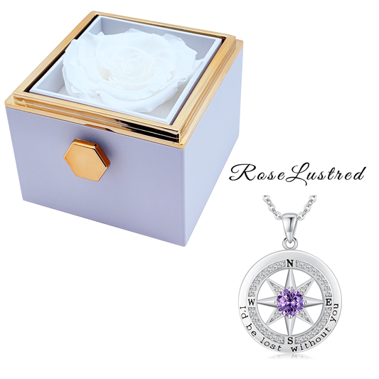 Eternal Rose - Eternal Rotating Flower Box with Birthday month Compass Necklace · Romantic Gift Box