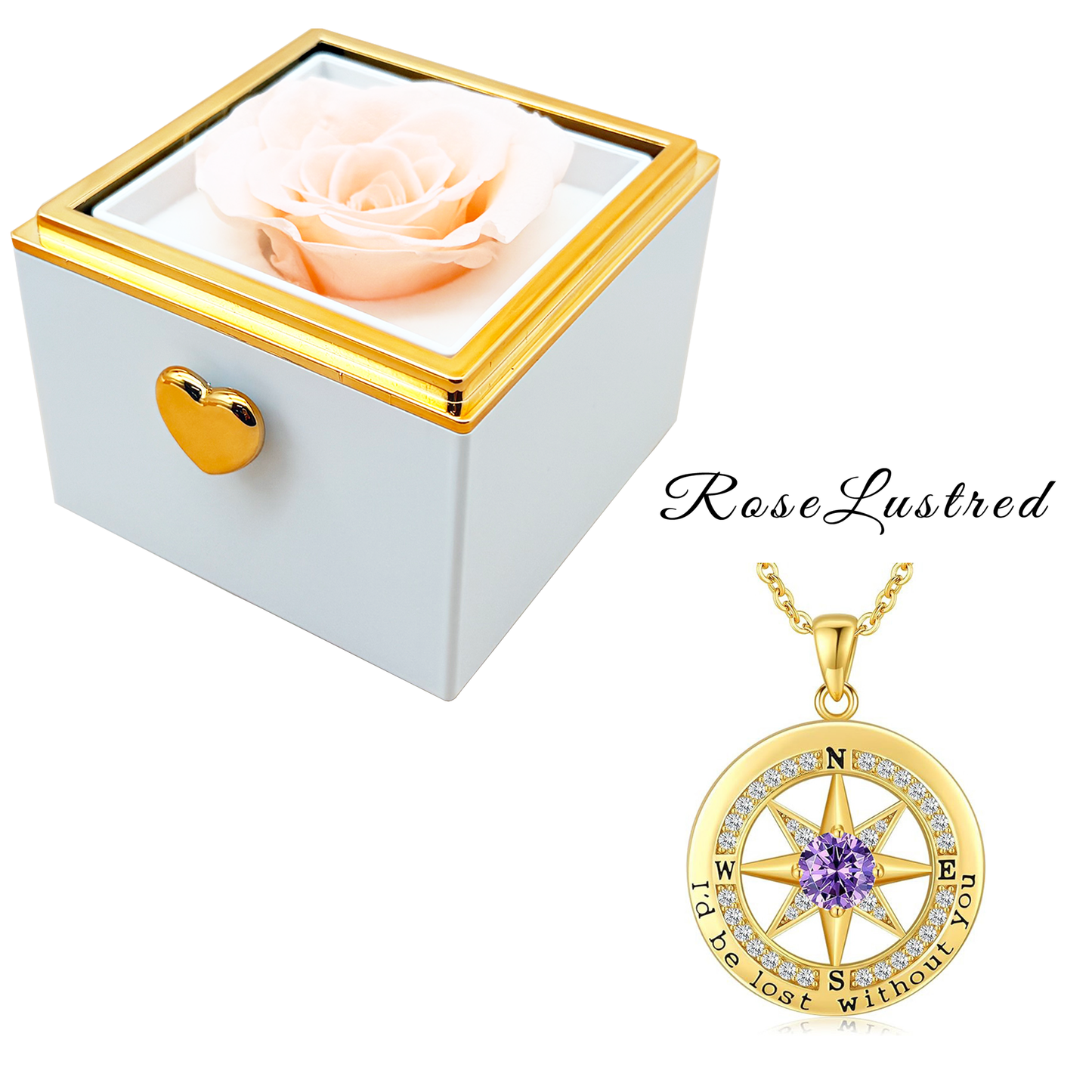 Eternal Rose-Ejection flower box  with Birthday month Compass  Necklace · Romantic Gift Box