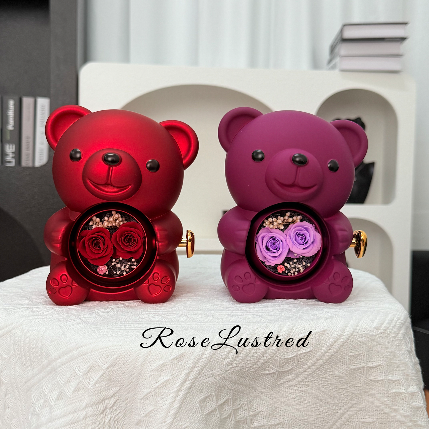 Eternal Rose Bear with  Couple   Necklace · Romantic Gift Box