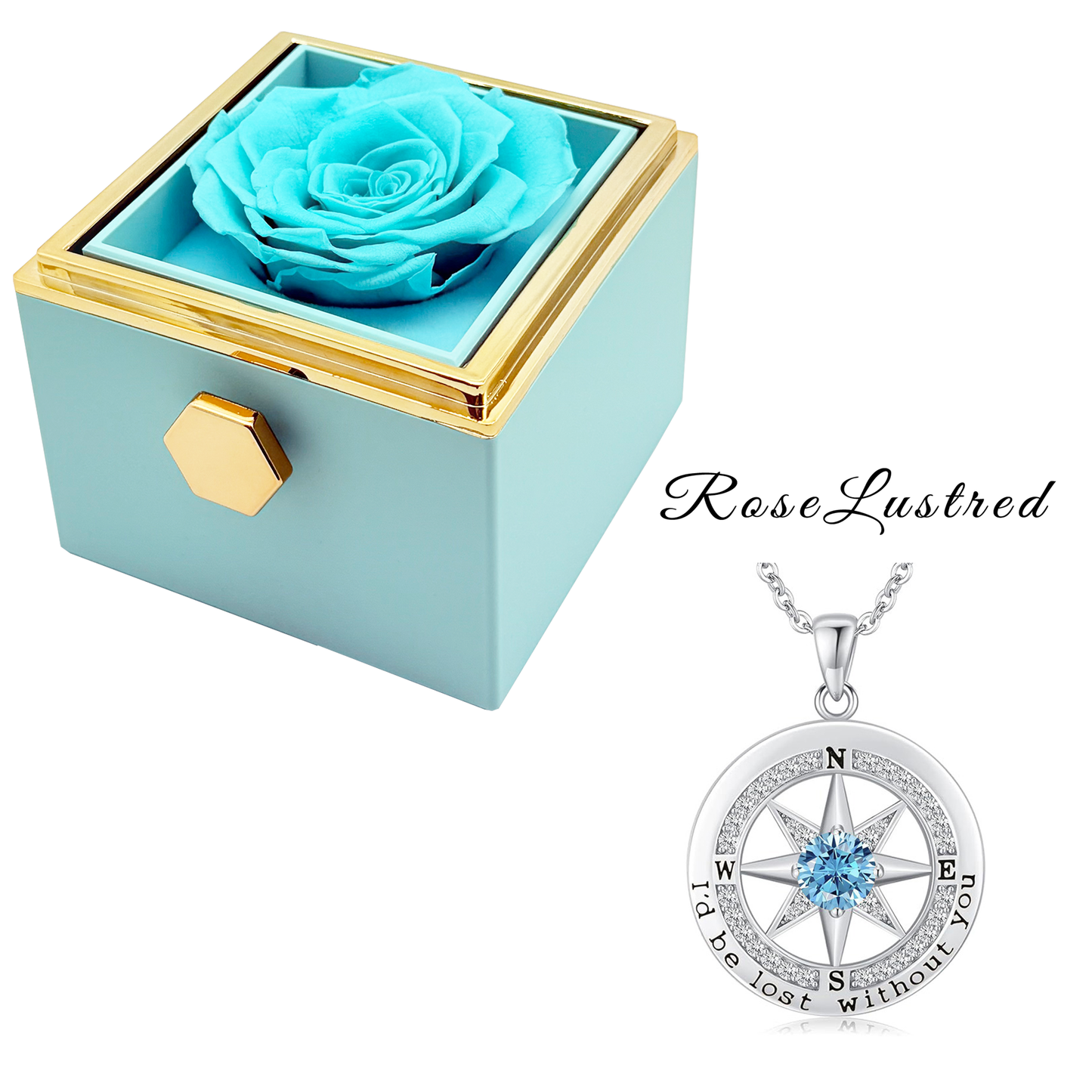 Eternal Rose - Eternal Rotating Flower Box with Birthday month Compass  Necklace · Romantic Gift Box