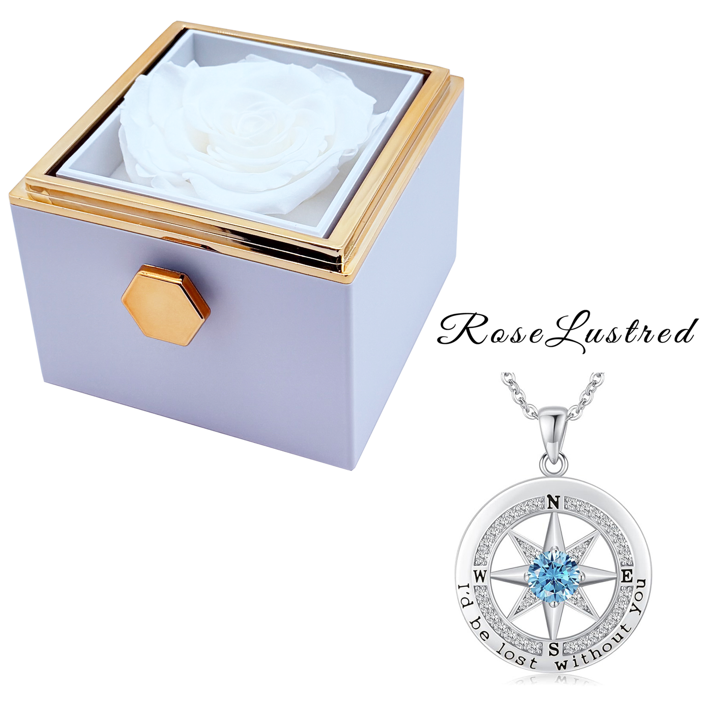 Eternal Rose - Eternal Rotating Flower Box with Birthday month Compass  Necklace · Romantic Gift Box