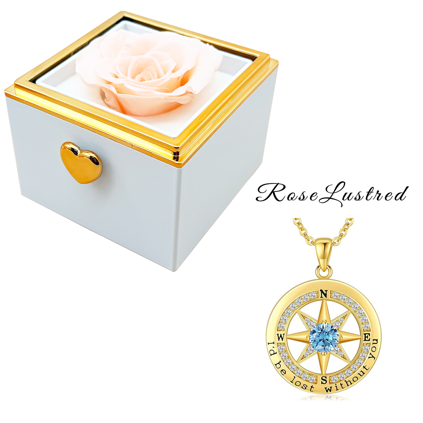 Eternal Rose-Ejection flower box  with Birthday month Compass  Necklace · Romantic Gift Box