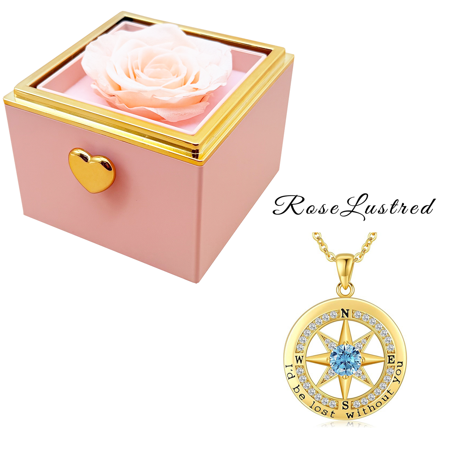 Eternal Rose-Ejection flower box  with Birthday month Compass  Necklace · Romantic Gift Box