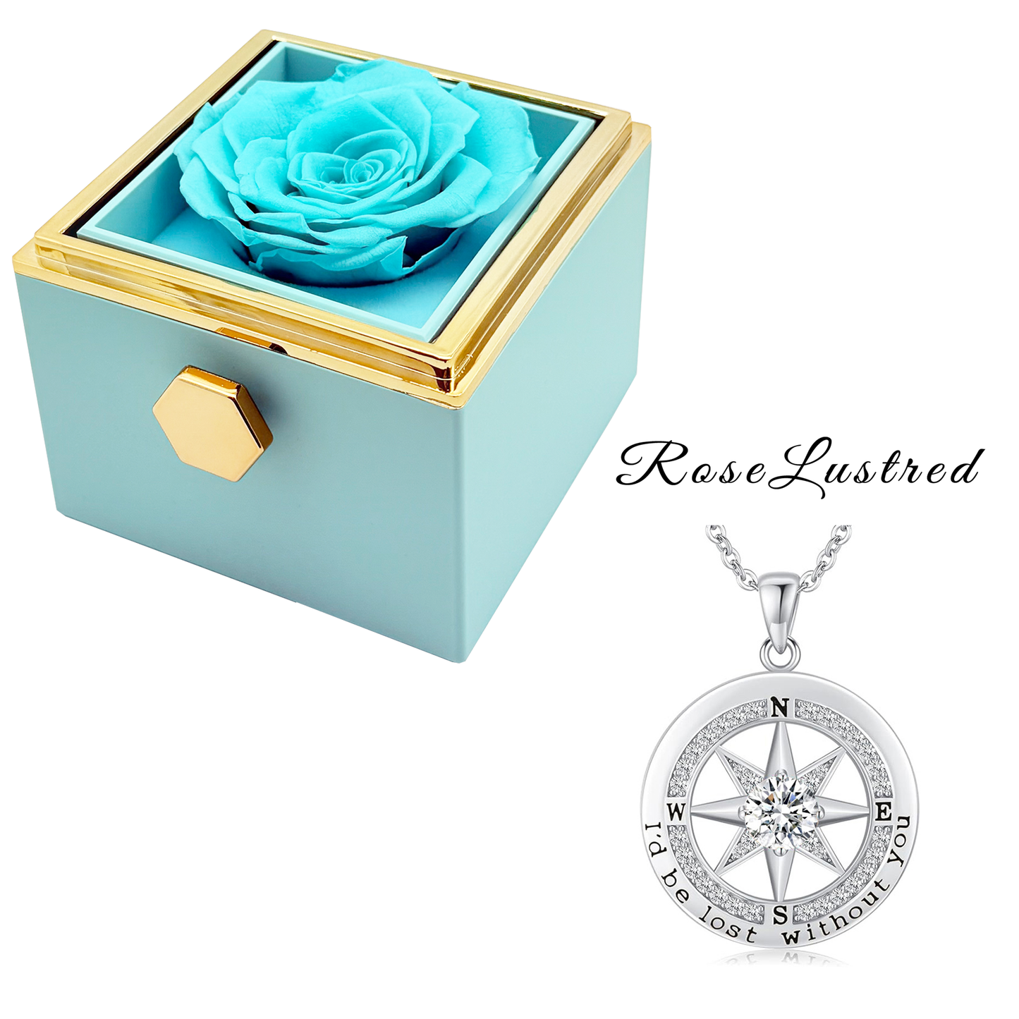 Eternal Rose - Eternal Rotating Flower Box with Birthday month Compass  Necklace · Romantic Gift Box