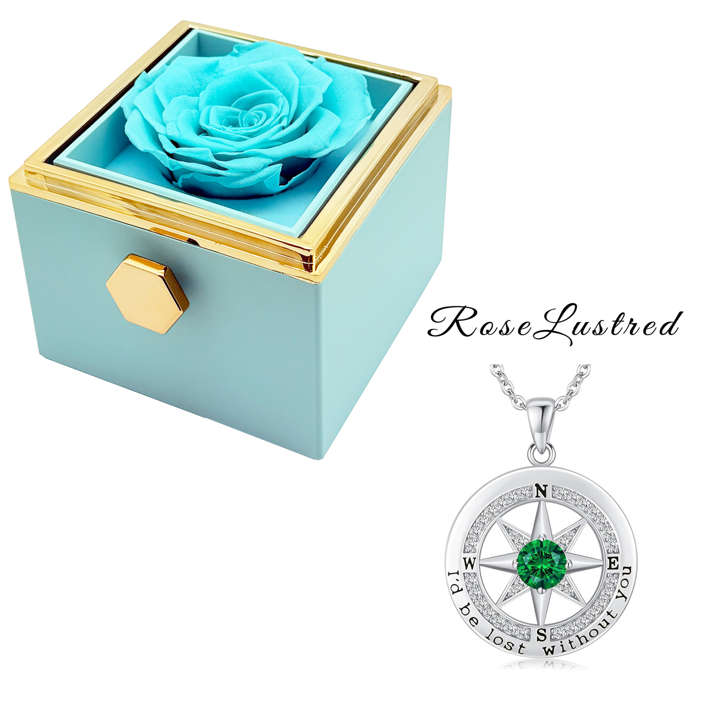 Eternal Rose - Eternal Rotating Flower Box with Birthday month Compass  Necklace · Romantic Gift Box