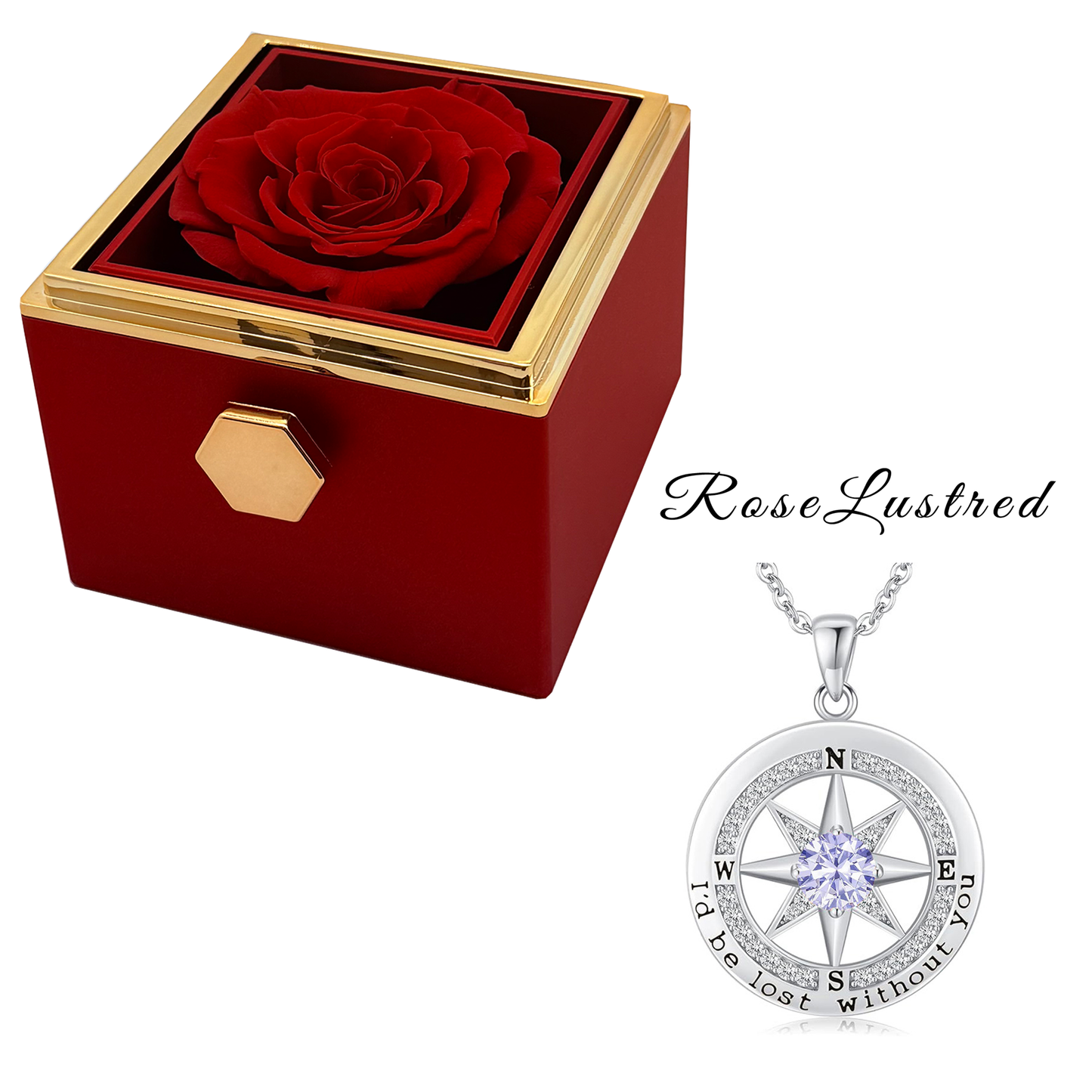 Eternal Rose - Eternal Rotating Flower Box with Birthday month Compass  Necklace · Romantic Gift Box