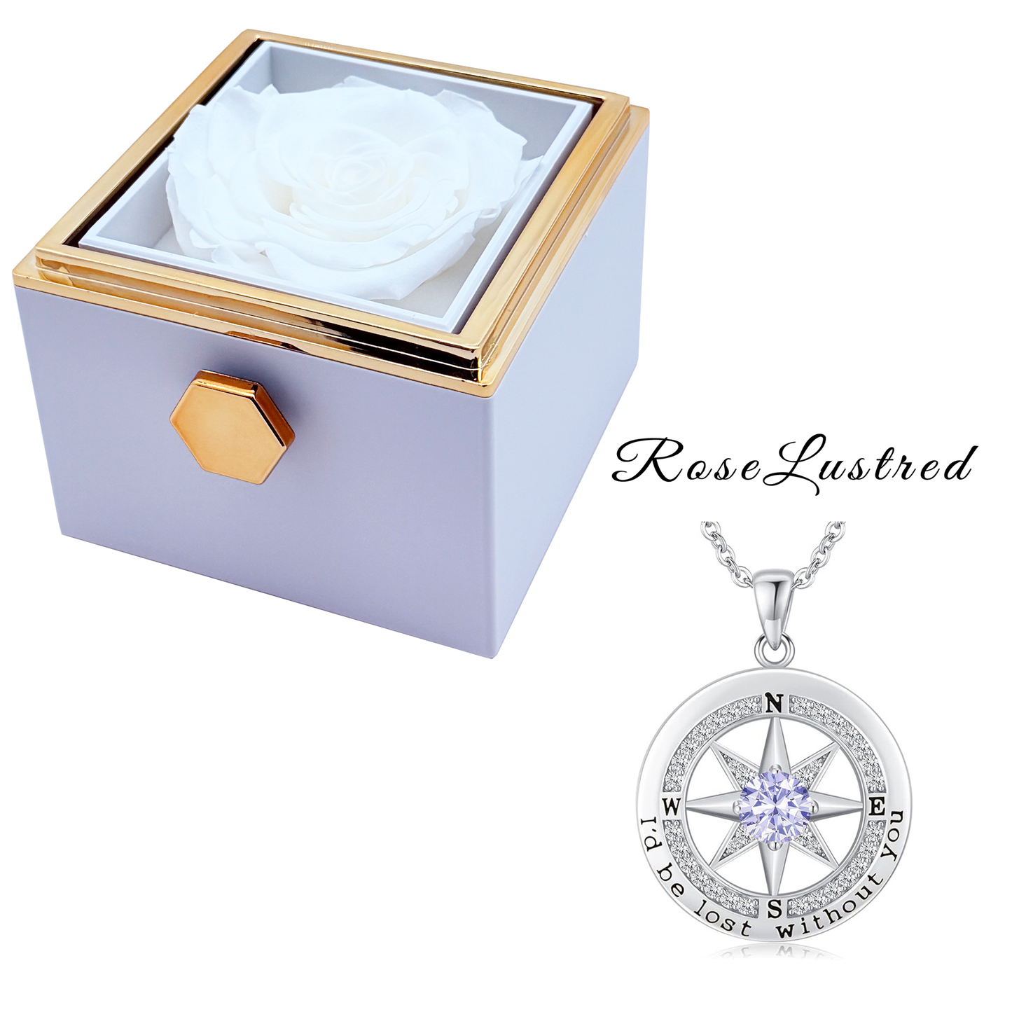 Eternal Rose - Eternal Rotating Flower Box with Birthday month Compass  Necklace · Romantic Gift Box