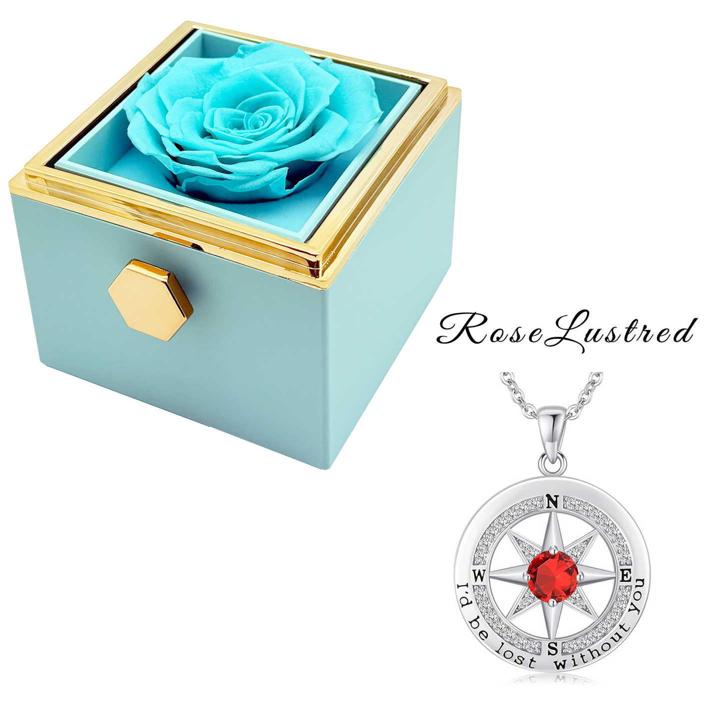 Eternal Rose - Eternal Rotating Flower Box with Birthday month Compass  Necklace · Romantic Gift Box