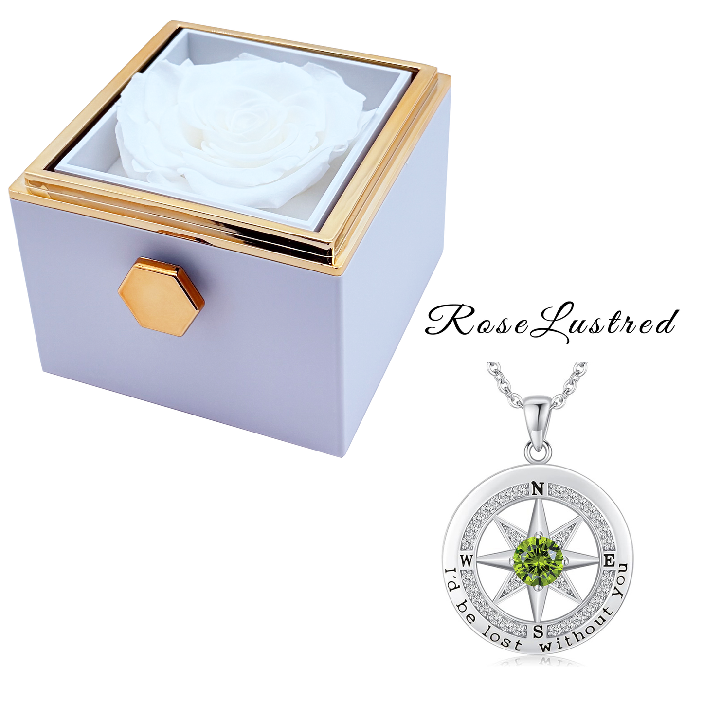 Eternal Rose - Eternal Rotating Flower Box with Birthday month Compass  Necklace · Romantic Gift Box