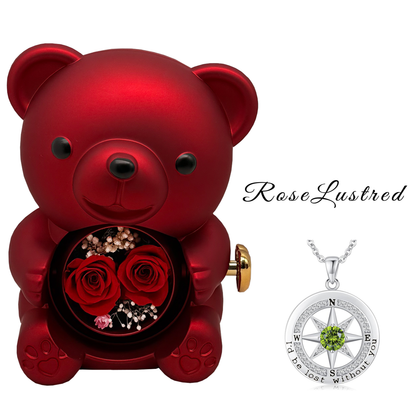 Eternal Rose Bear with  Birthday month Compass Necklace · Romantic Gift Box