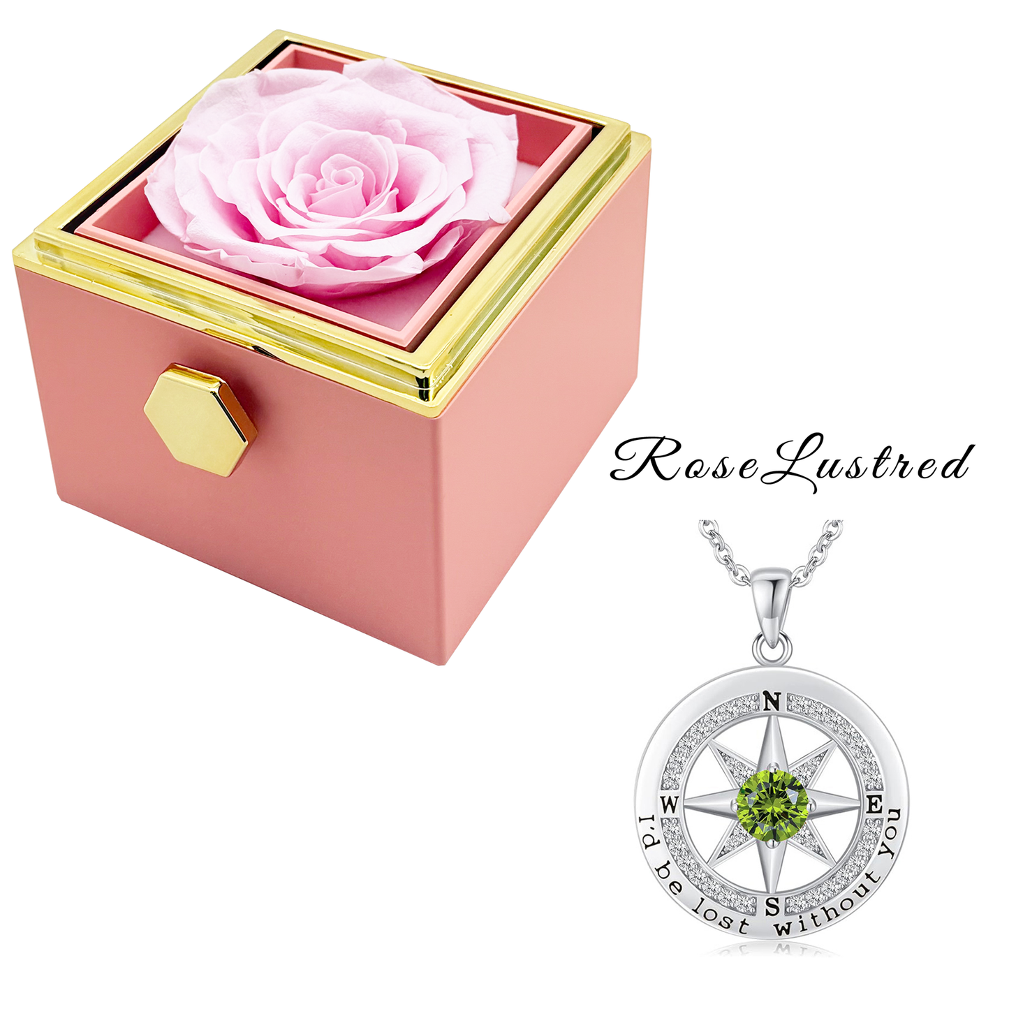 Eternal Rose - Eternal Rotating Flower Box with Birthday month Compass  Necklace · Romantic Gift Box