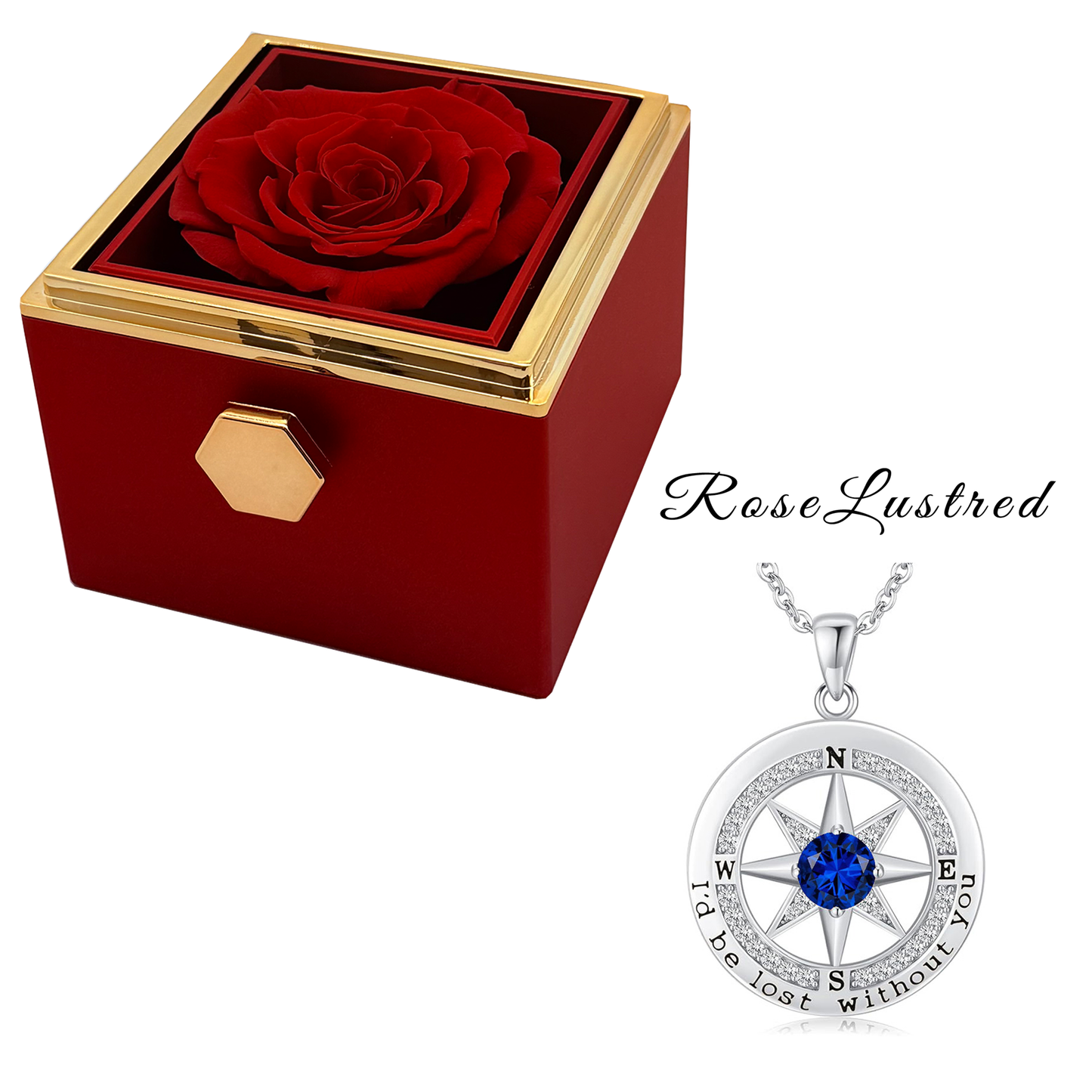 Eternal Rose - Eternal Rotating Flower Box with Birthday month Compass  Necklace · Romantic Gift Box