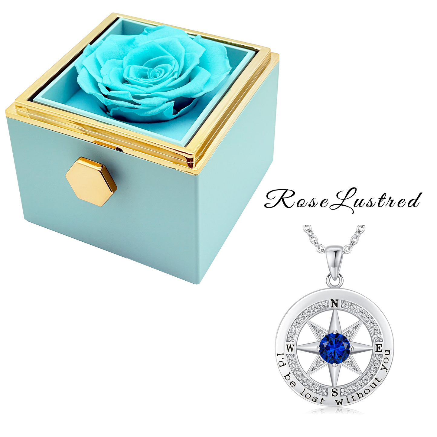 Eternal Rose - Eternal Rotating Flower Box with Birthday month Compass  Necklace · Romantic Gift Box