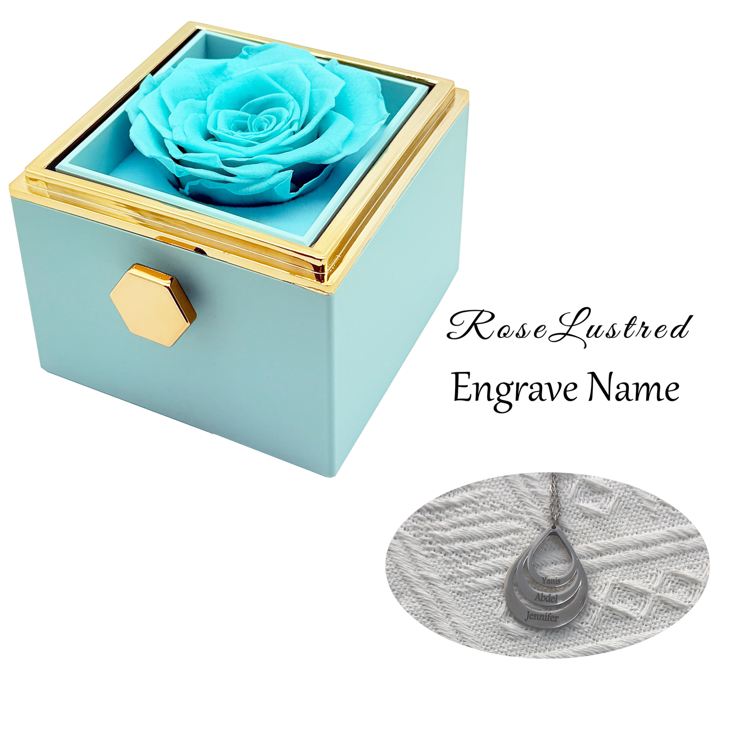 Eternal Rose - Eternal Rotating Flower Box with  Custom Engraved Necklace · Romantic Gift Box