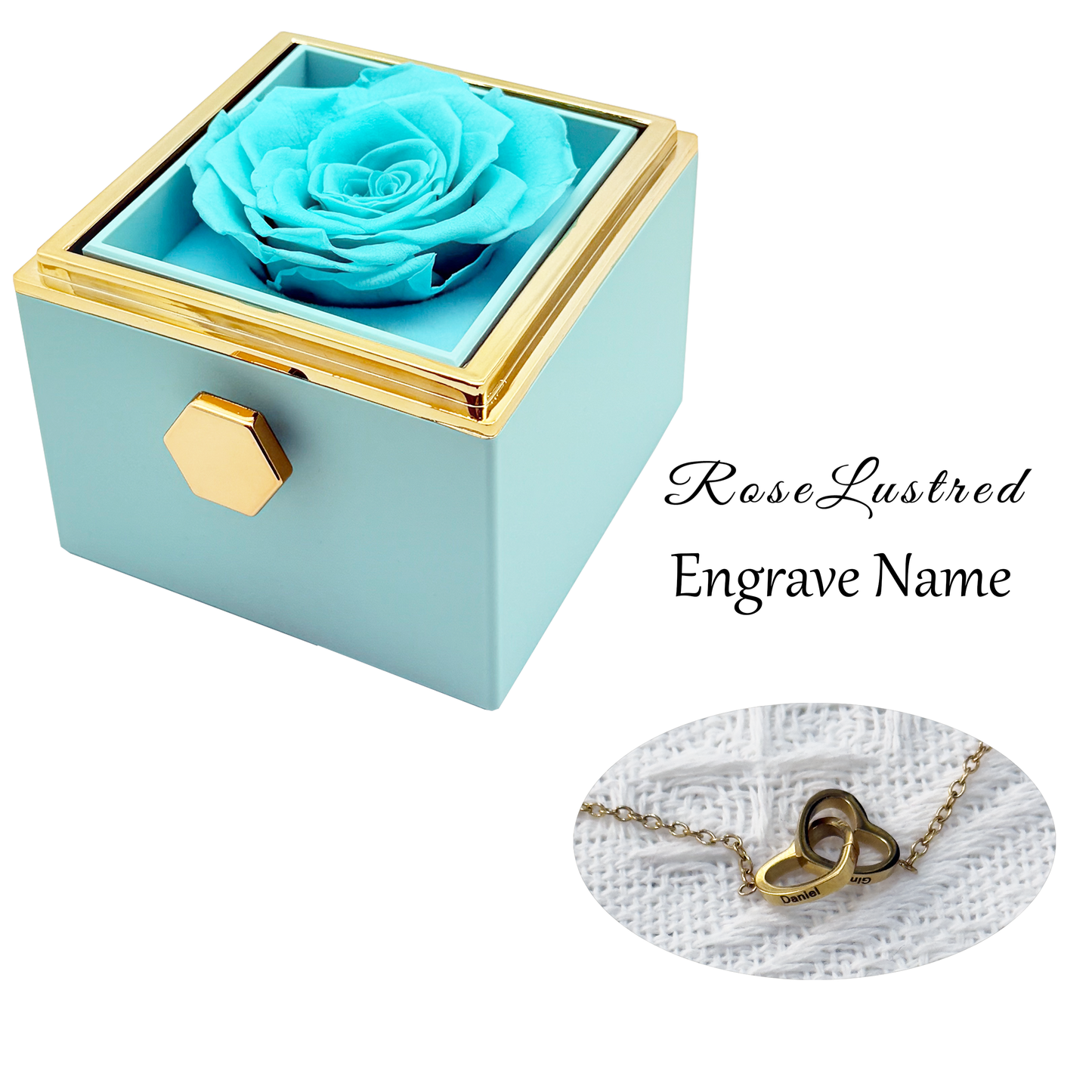 Eternal Rose - Eternal Rotating Flower Box with  Custom Engraved Necklace · Romantic Gift Box