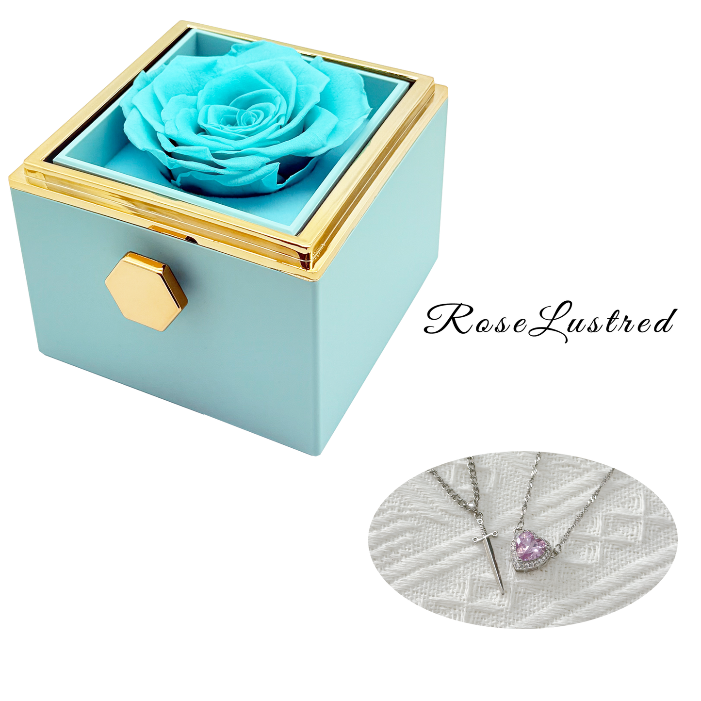 Eternal Rose - Eternal Rotating Flower Box with couple heart love diamond  Necklace · Romantic Gift Box